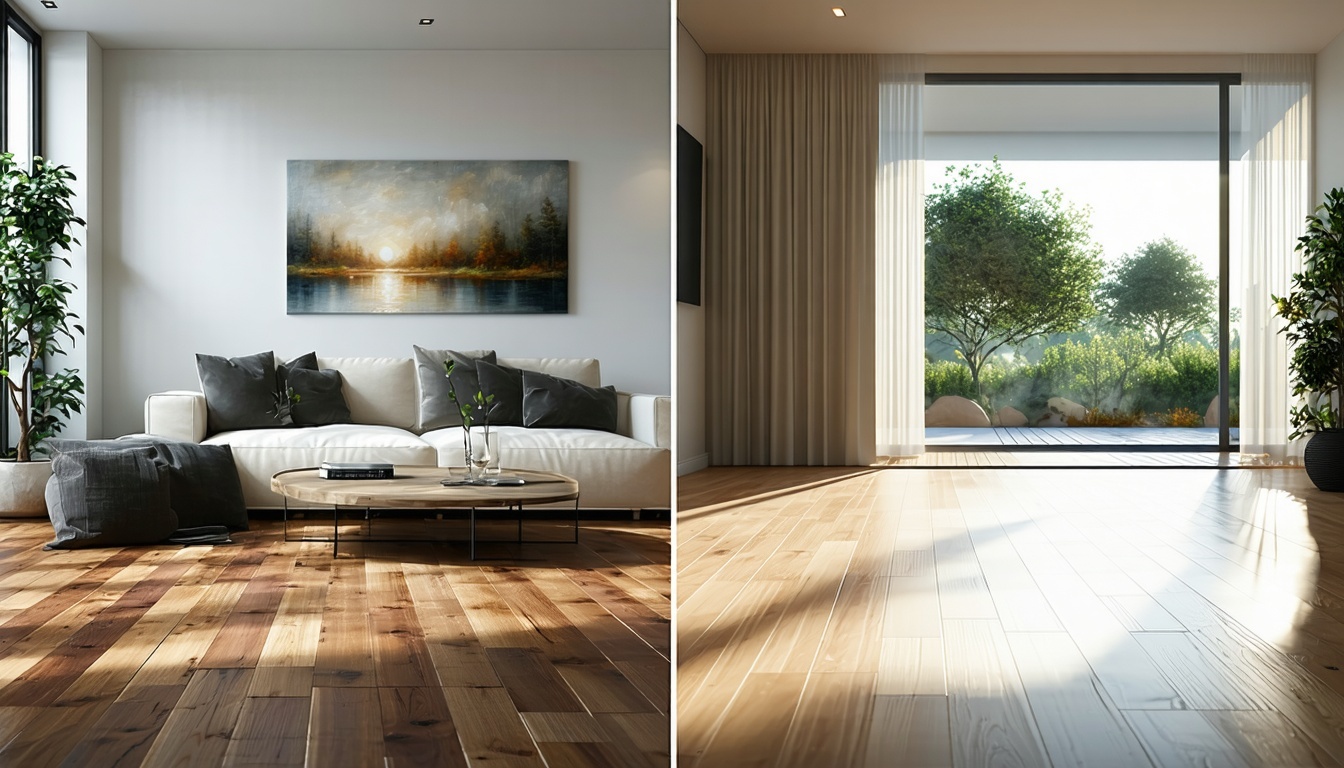 A cozy living room showcasing both solid hardwood